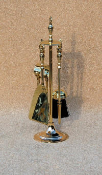Brass urn Companion Set either 18" or 21" high with 4 tools - Poker, Shovel, Brush and Spring Tongs.